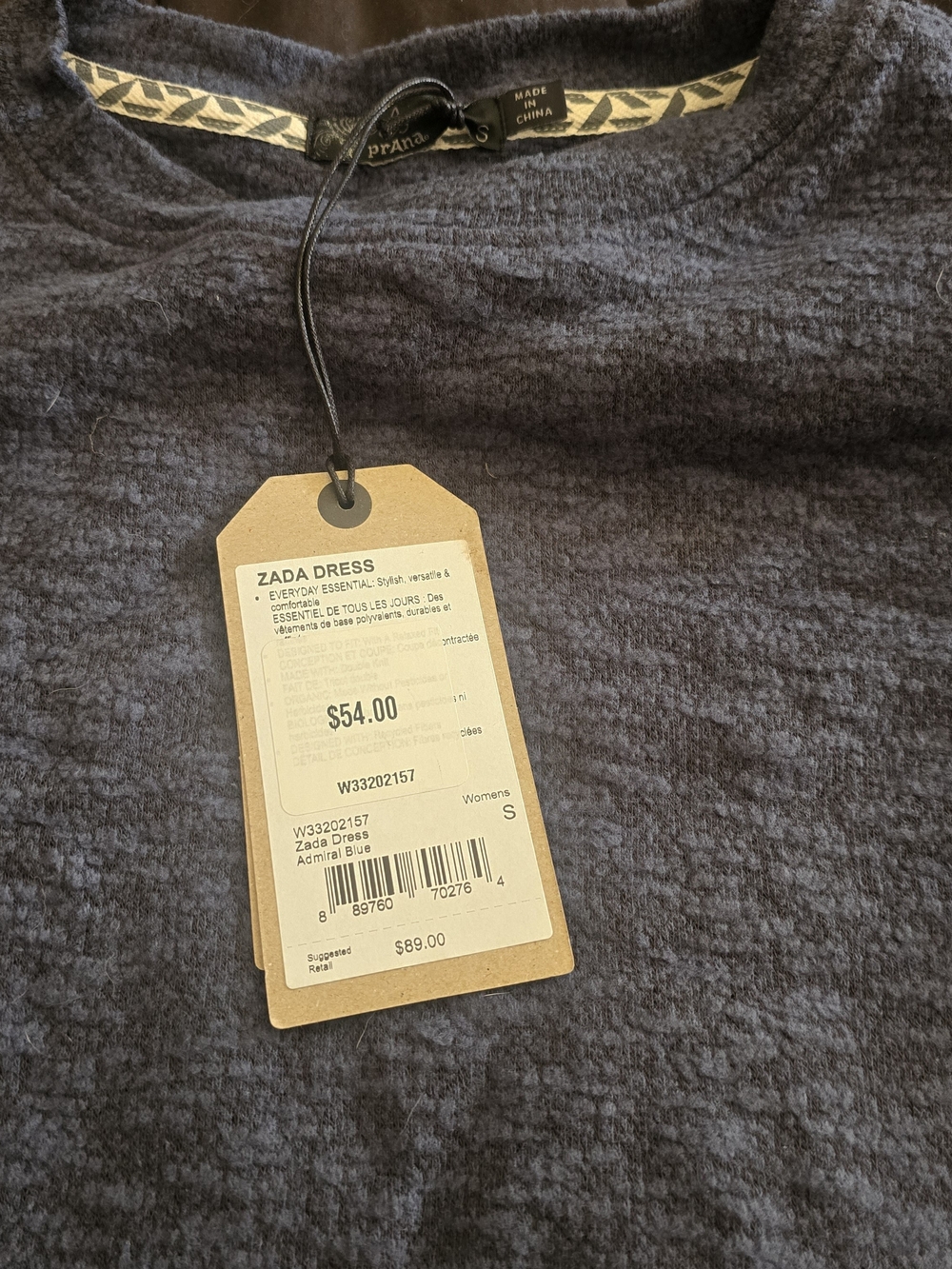 Prana Women's Zada Dress Admiral Blue Sz SM Crewneck Sweatshirt Dress NWT - Picture 3 of 6